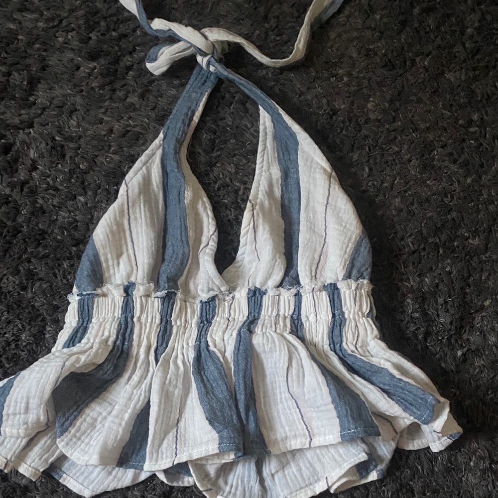 Ron Jon Blue and White Striped Halter Tank Top